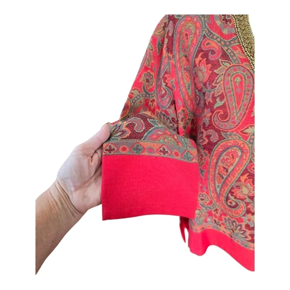 Soft Surroundings Red Gold Long Sleeve Paisley Pullover Tunic XLP - Picture 6 of 8
